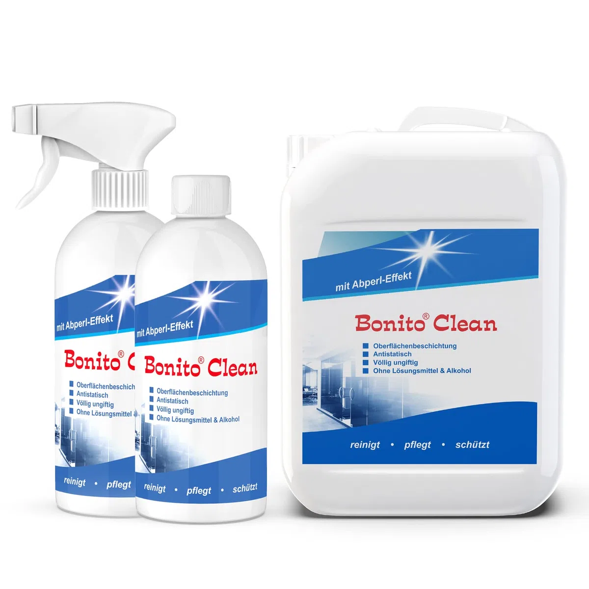 Bonito-Clean Hightech Reiniger aus der Flugzeugindustrie - für Fenster & alle glatten Oberflächen, Antistatisch, 2-in-1 Reinigung & Beschichtung, 10 Liter Kanister