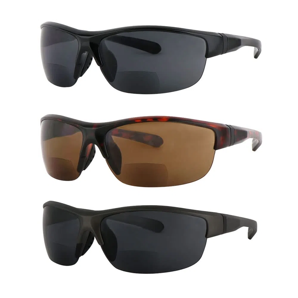 3 Paar Bifokale Lesebrille für Männer und Frauen, halber Rand, UV-Schutz, mit 3 Taschen