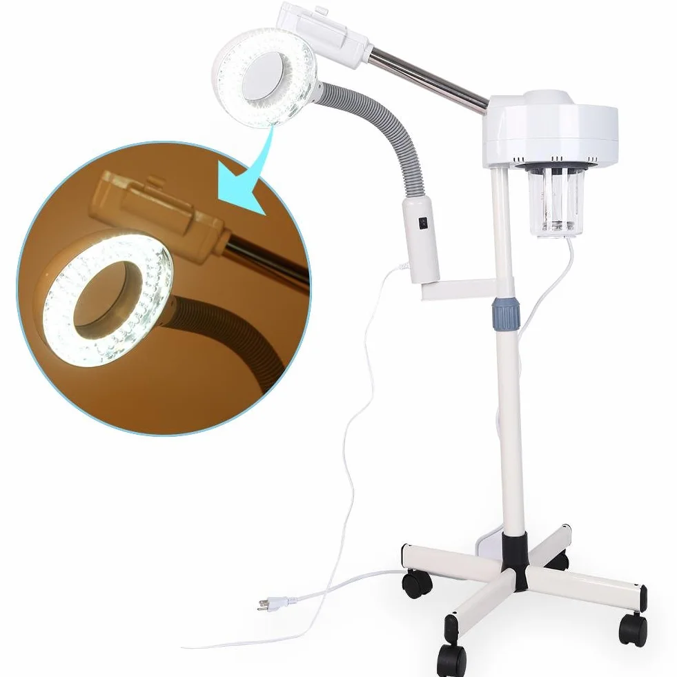2-in-1 Gesichtssauna mit LED-Beleuchtung, Dampfzerstäuber, Vergrößerungsspiegel, Warmnebel-Luftbefeuchter für Thermal Spa und Hautpflege, inkl. Stativ