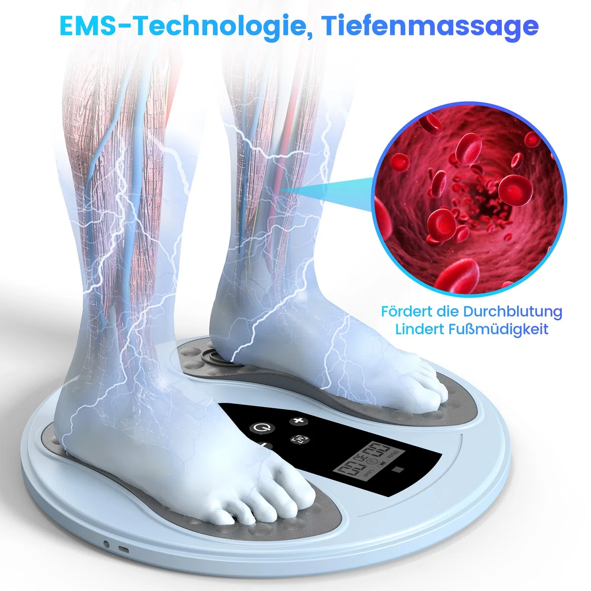 Medic Durchblutungs-Stimulator Beine & Füße mit Rotlichttherapie(660+850NM), EMS Fußmassagegerät mit Doppelter Physiotherapie, Bekämpft Bein-Schmerzen und Schwellungen, Verbessert Durchblutung