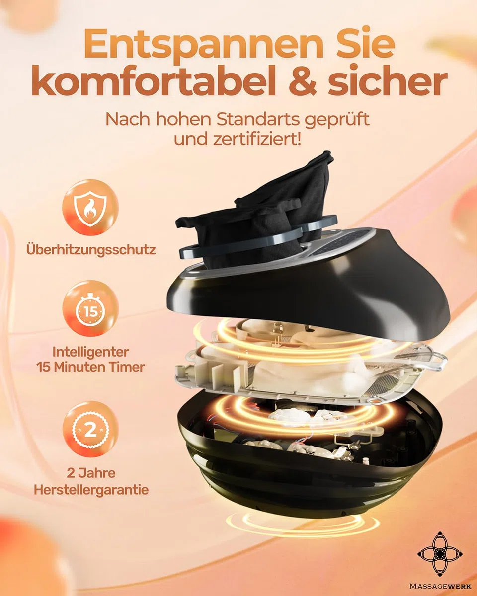 Premium Fußmassagegerät Elektrisch | EMS Fußmassagegerät mit Shiatsu, Vibration und Heizfunktion | Verbesserte Durchblutung, Schmerzlinderung bei Fersensporn und Neuropathie bis Größe 45