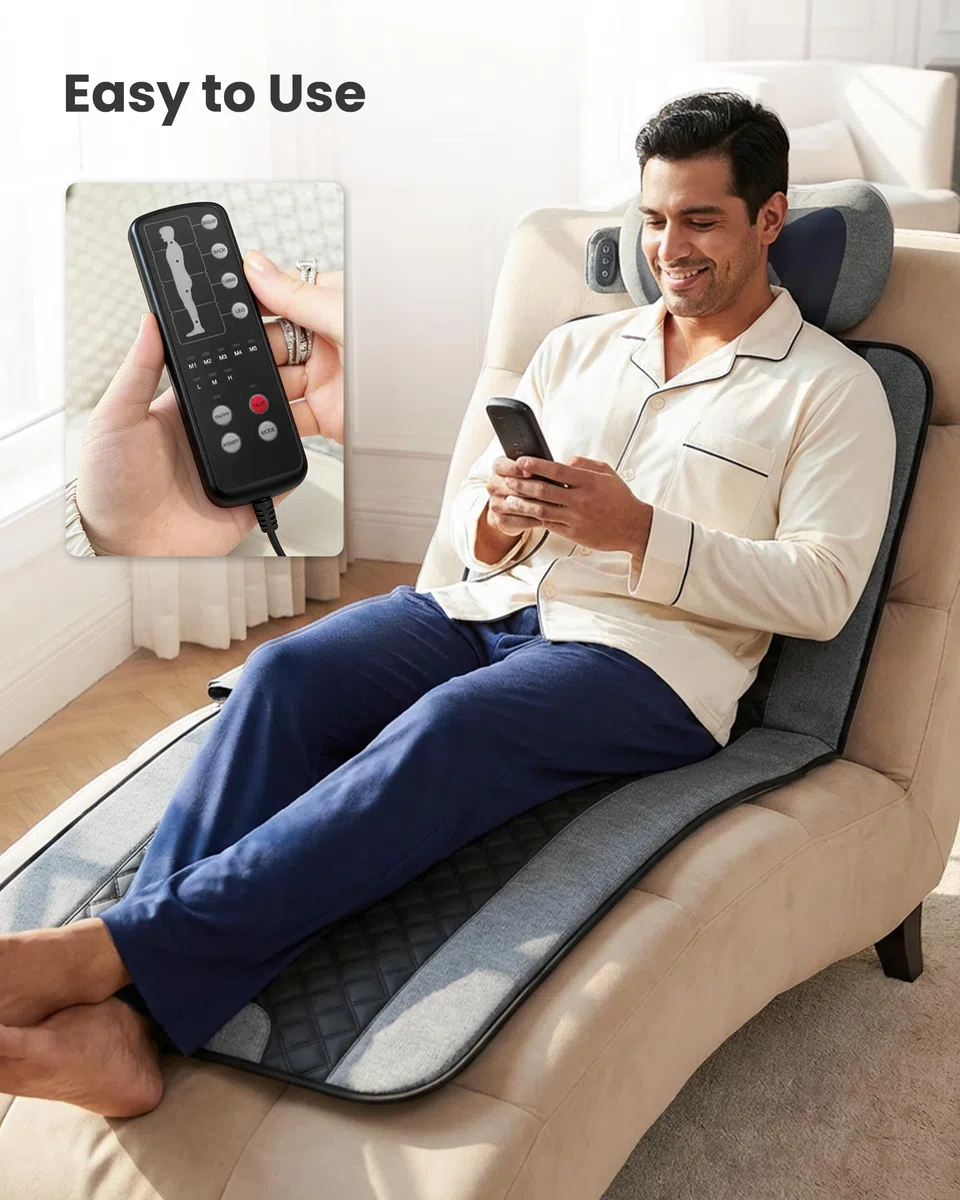 COMFIER Massagematten Ganzkörper mit Wärme, Bettmassagegerät, Geschenke | Vibration Rückenmassage Stuhl Pad mit Shiatsu-Nackenkissen 10 Vibrationsmotoren & 3 Stufen Heizmassagematte