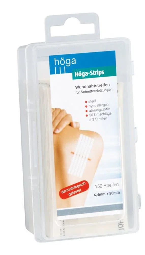 Höga Strips Wundnahtstreifen, 6.4 x 80 mm, 50 Umschläge á 3 Streifen, steril, hypoallergen, atmungsaktiv, Wundnahtstreifen für Schnittverletzungen