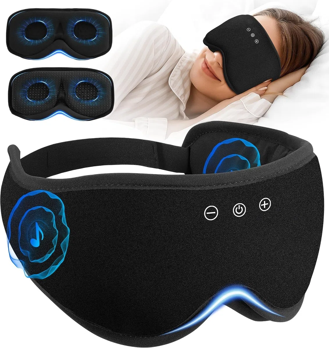 Bluetooth-Schlafmaske mit abnehmbaren 3D-Bechern, kabellose Augenmaske | Schlafmaske aus Bambus-Baumwolle, mit Kopfhörern, Timer, Verdunkelungsdesign, für Reise-Seitenschläfer und Meditation