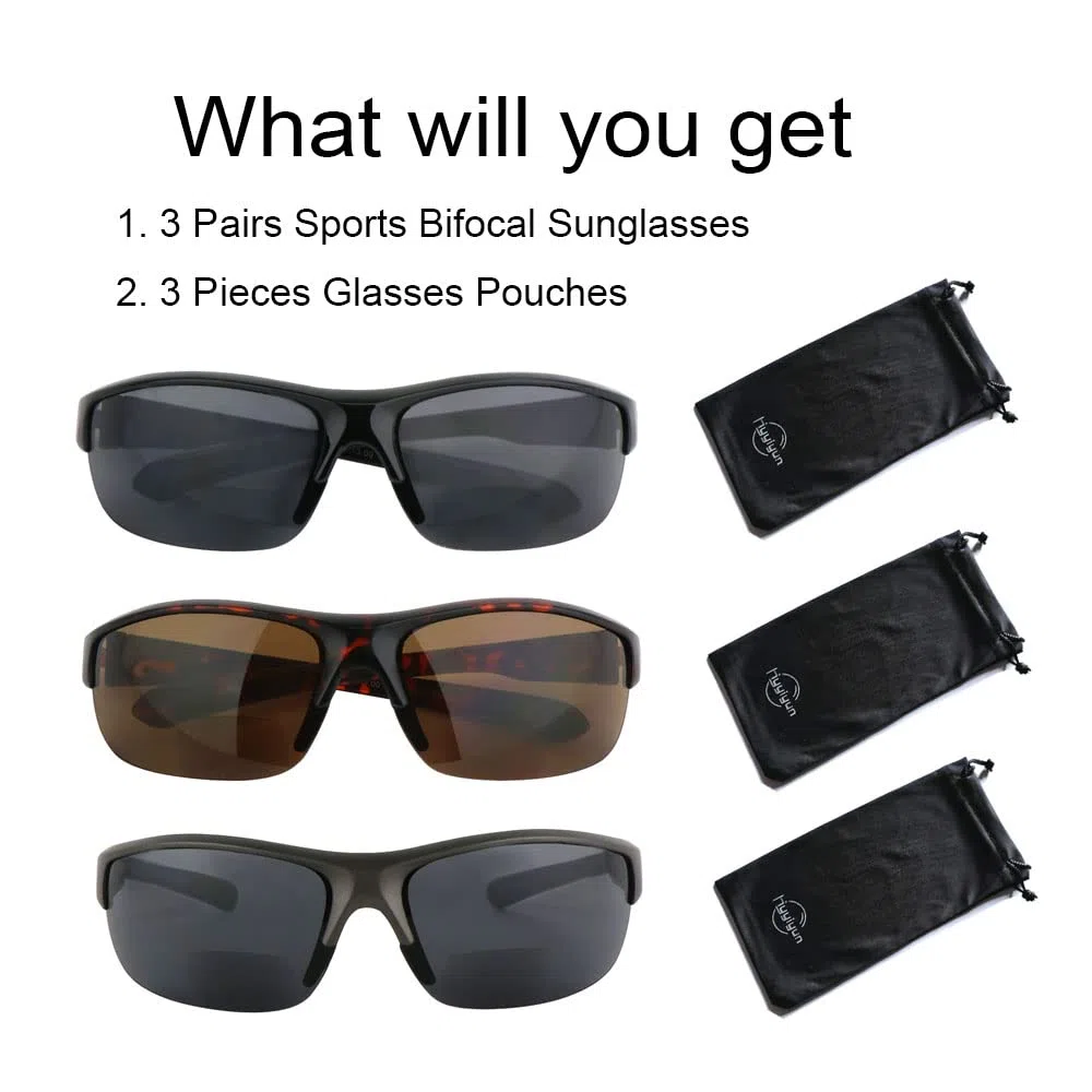 3 Paar Bifokale Lesebrille für Männer und Frauen, halber Rand, UV-Schutz, mit 3 Taschen