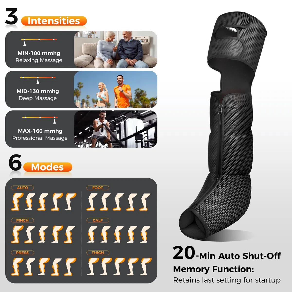 Nekteck Beinmassagegerät mit Wärmefunktion für Durchblutung und Schmerzlinderung, Luftkompressions-Massagegerät für die Beine mit 2 Wärmeeinstellungen, 6 Modi und 6 Intensitätsstufen leg massager
