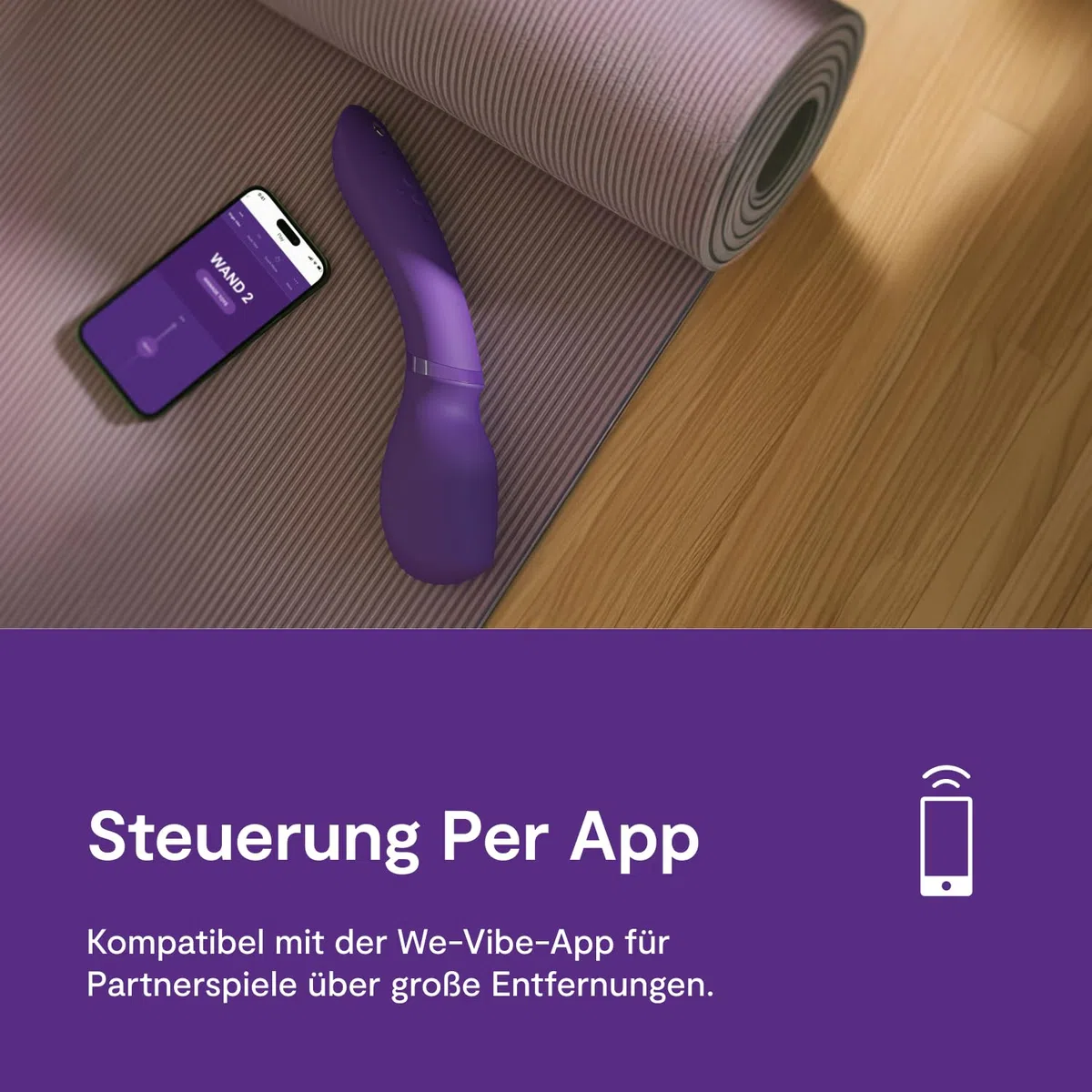 We-Vibe Wand 2 – kabelloser Massagestab mit App-Steuerung, 10 Intensitätsstufen, wasserdicht, wiederaufladbar, zusammen mit dem Enjoy Sanftes Gleitgel auf Wasserbasis von Lovehoney, 250 ml Set