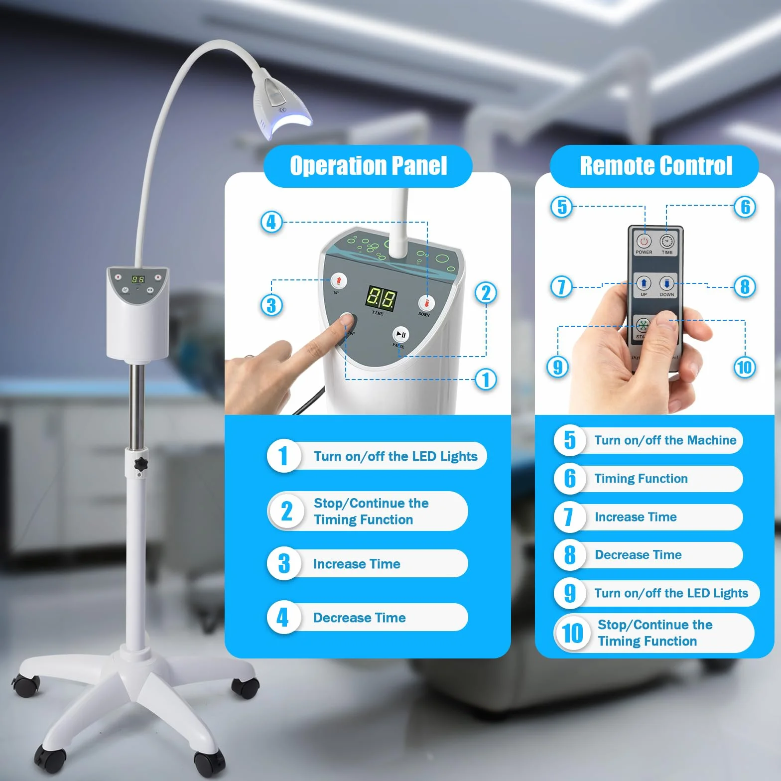 Zahnaufhellung instrument, Zahnbleaching Set Professionell, 4 LED Bleaching Zähne LED Zahnweiß Bleaching Lampe, mit 2 Paar Brillen, für Kliniken Krankenhäusern Schönheitssalons Haushalten
