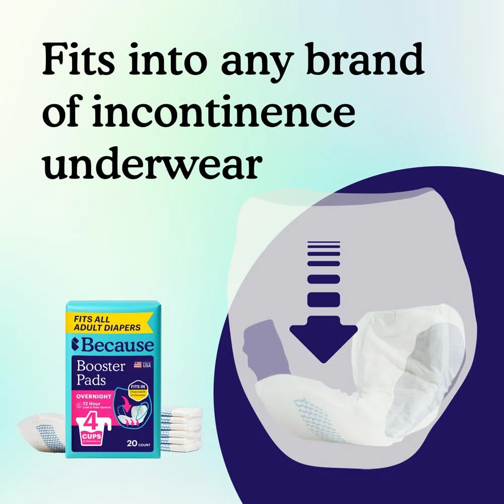 Because Premium Inkontinenz-Einlagen für Damen und Herren, fügen Windeln für Erwachsene mit 4 Körbchen extra Saugfähigkeit hinzu, superweich, selbstklebende Rückseite, Unisex, 88 Stück (4 Packungen