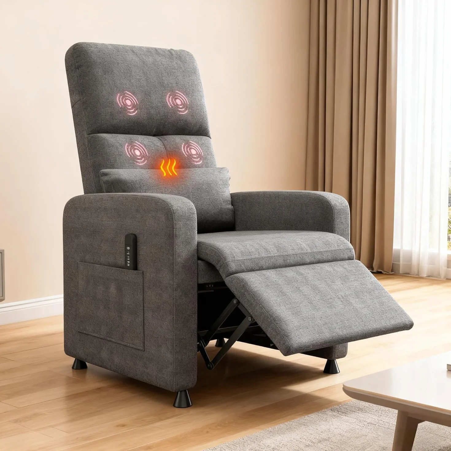 Garvee Elektrisch Verstellbarer Fernsehsessel, Relaxsessel mit Massagefunktion, Wärme, Verstellbarer Fußstütze und Einzelsofa, geeignet für Wohnzimmer, Schlafzimmer oder Büro