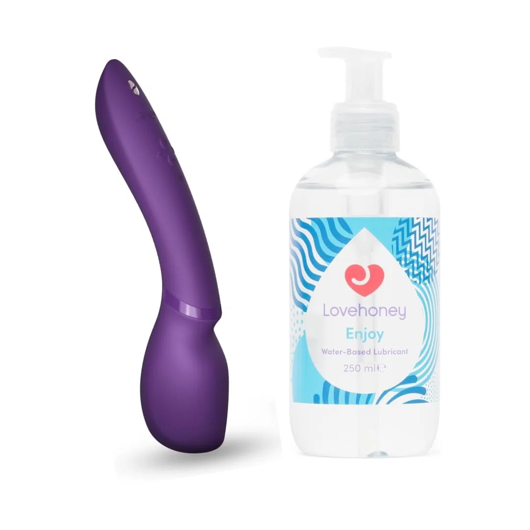 We-Vibe Wand 2 – kabelloser Massagestab mit App-Steuerung, 10 Intensitätsstufen, wasserdicht, wiederaufladbar, zusammen mit dem Enjoy Sanftes Gleitgel auf Wasserbasis von Lovehoney, 250 ml Set