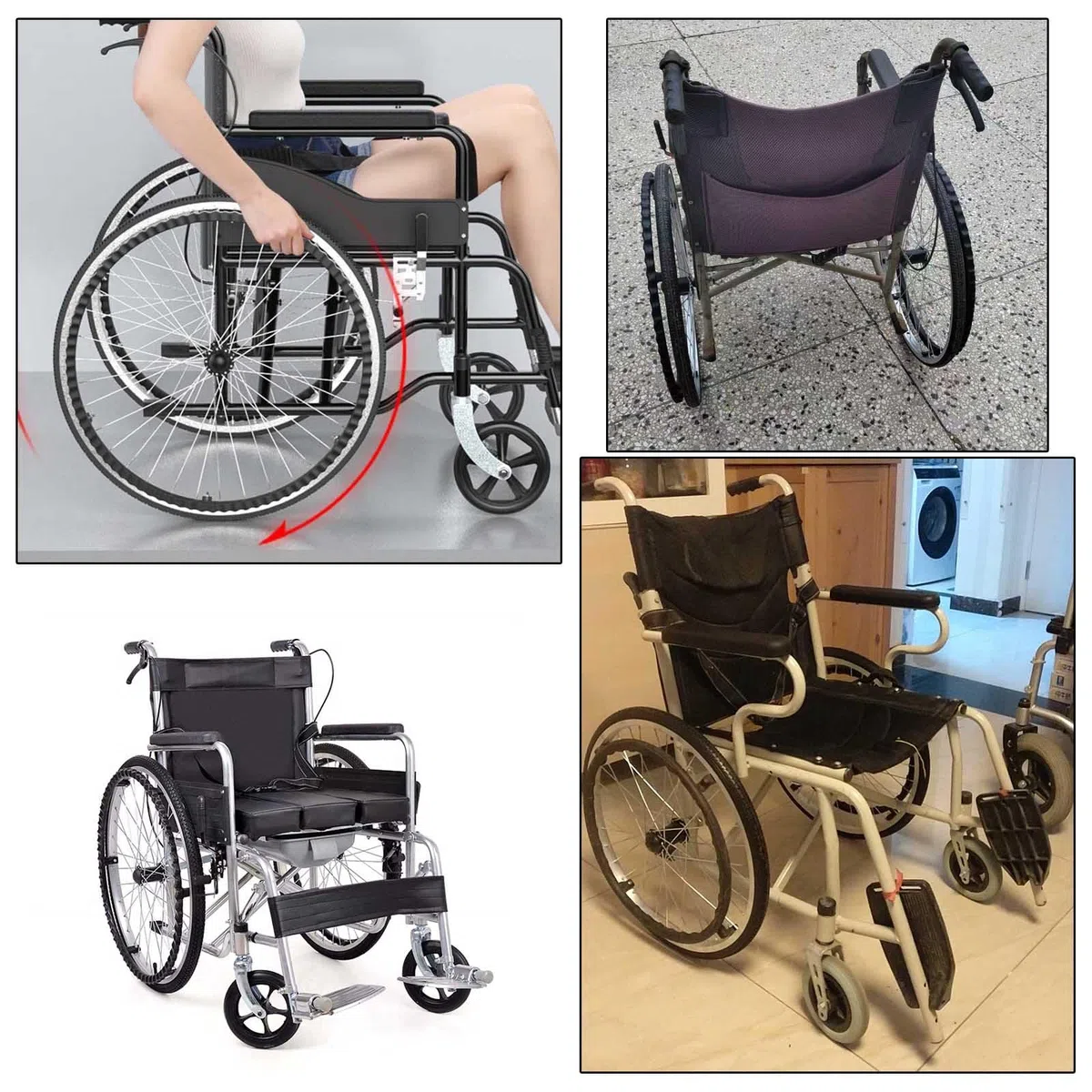 WORDFUN Rollstuhlräder Hinterrad, 24 Zoll Ersatzrollen, rutschfest, Tragfähigkeit 120kg, Verschleißfester Vollreifen, Rollstuhlreifen Pannensicher, Einfach Zu Scrollen, Schwarz, Grau, 2 Stück
