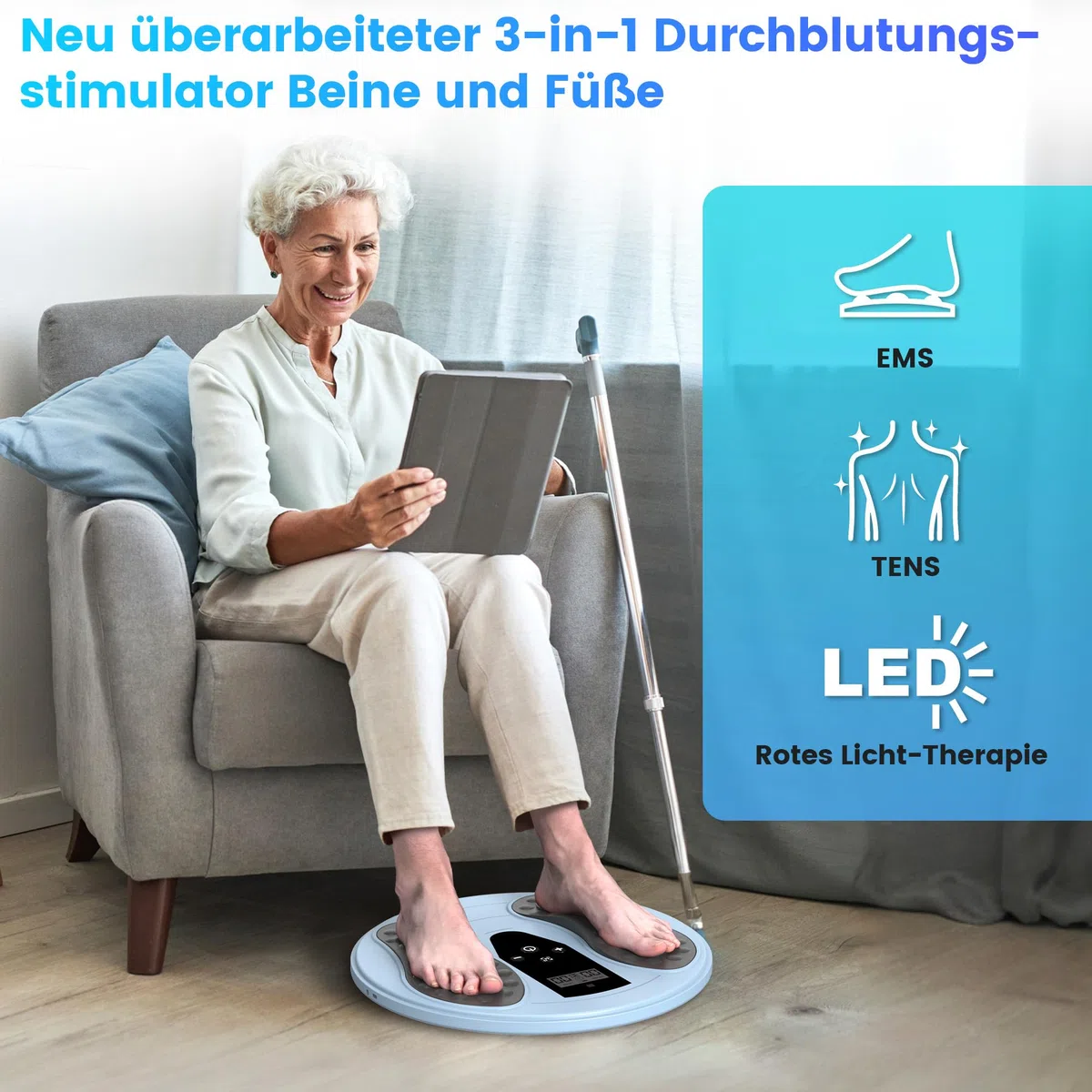 Medic Durchblutungs-Stimulator Beine & Füße mit Rotlichttherapie(660+850NM), EMS Fußmassagegerät mit Doppelter Physiotherapie, Bekämpft Bein-Schmerzen und Schwellungen, Verbessert Durchblutung