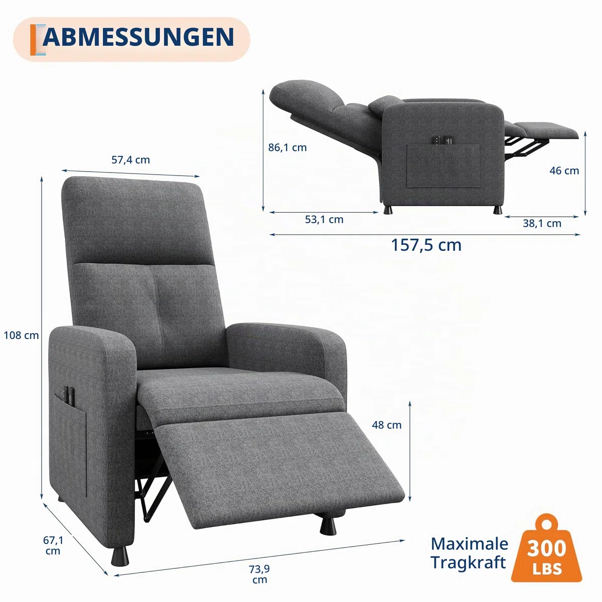 Garvee Elektrisch Verstellbarer Fernsehsessel, Relaxsessel mit Massagefunktion, Wärme, Verstellbarer Fußstütze und Einzelsofa, geeignet für Wohnzimmer, Schlafzimmer oder Büro