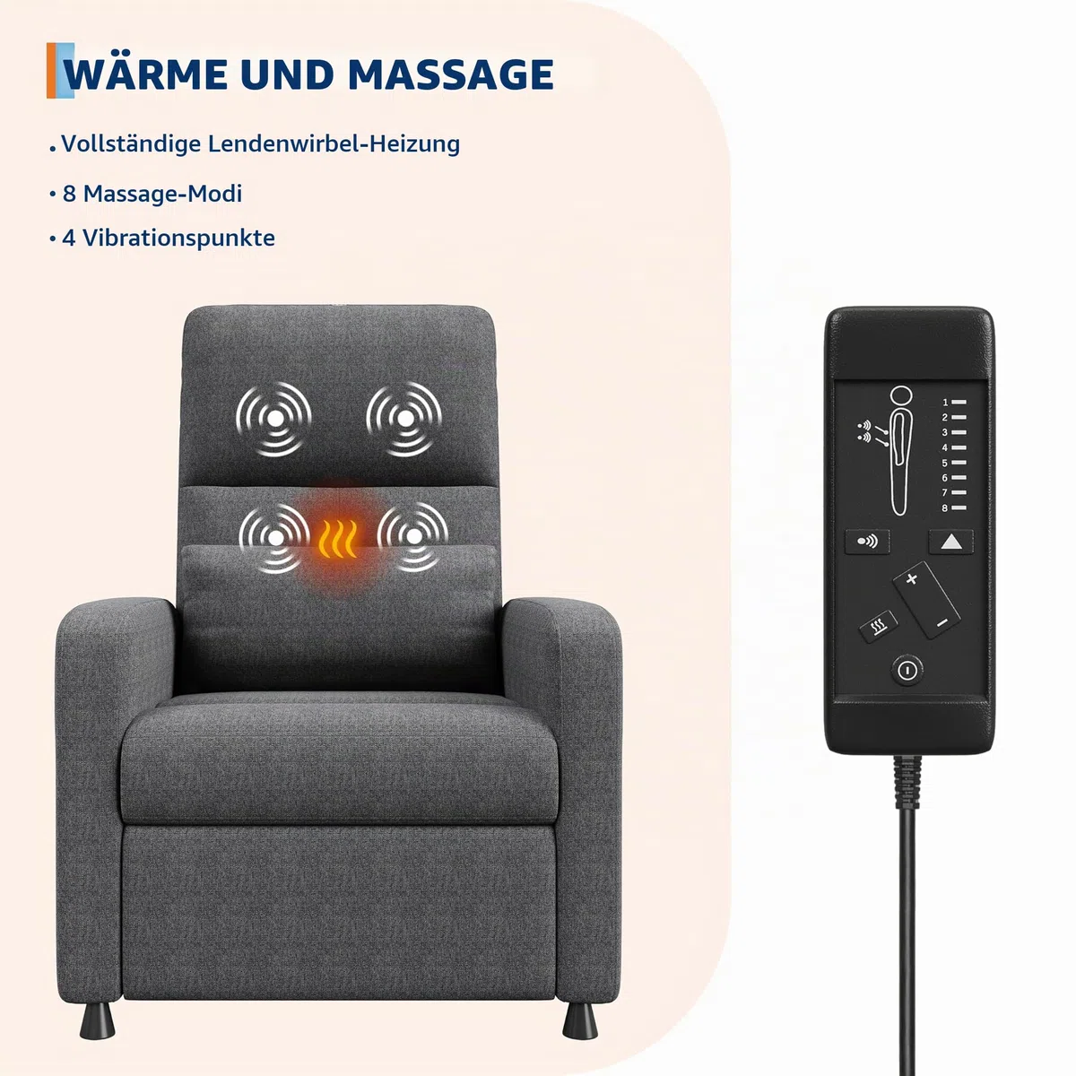 Garvee Elektrisch Verstellbarer Fernsehsessel, Relaxsessel mit Massagefunktion, Wärme, Verstellbarer Fußstütze und Einzelsofa, geeignet für Wohnzimmer, Schlafzimmer oder Büro