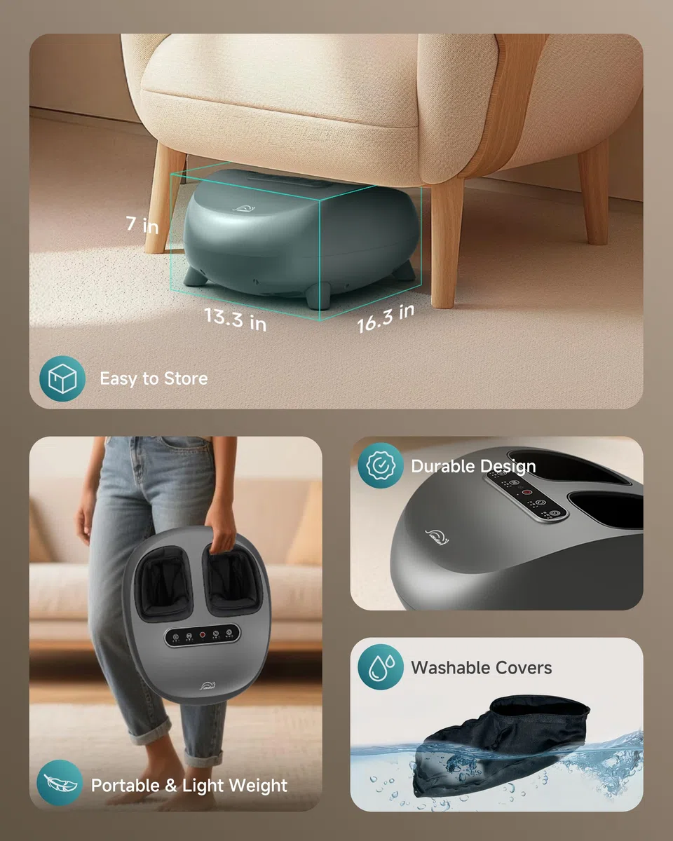 Snailax Fußmassagegerät elektrisch, Shiatsu-Fussmassagegerät mit Wärme Tiefenkneten Rollen Kompression für Plantarfasziitis, Geschenke für Frauen/Männer, Schuhgröße 48