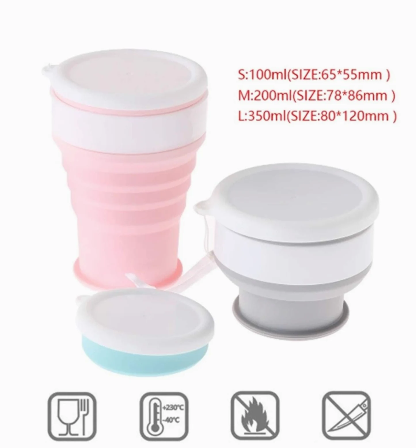 Klappbecher aus Silikon, für Reisen im Freien, tragbar, hochtemperaturbeständig, Mini-Mundwasserbecher, einziehbar, kann kochendes Wasser halten (Größe: 200 ml) vision