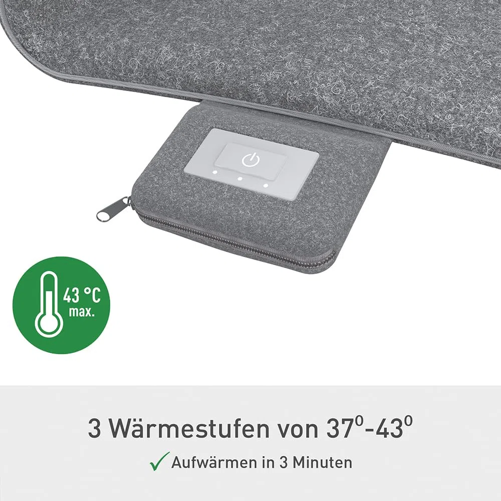 Leitz iComfi Beheizbare Sitzauflage mit Akku, Kabellose Heizauflage, 14 Stunden Akkulaufzeit, 3 Wärmestufen, Schnellaufheizung, Abschaltautomatik & abnehmbarem Bezug, Hellgrau, 130x40x8cm, 65940085