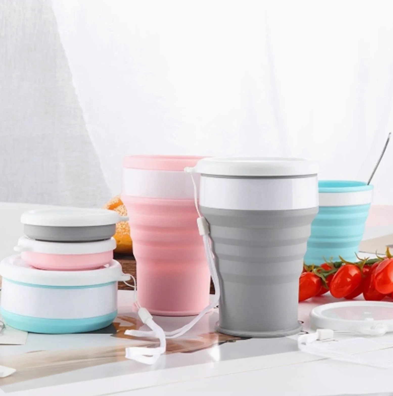 Klappbecher aus Silikon, für Reisen im Freien, tragbar, hochtemperaturbeständig, Mini-Mundwasserbecher, einziehbar, kann kochendes Wasser halten (Größe: 200 ml) vision