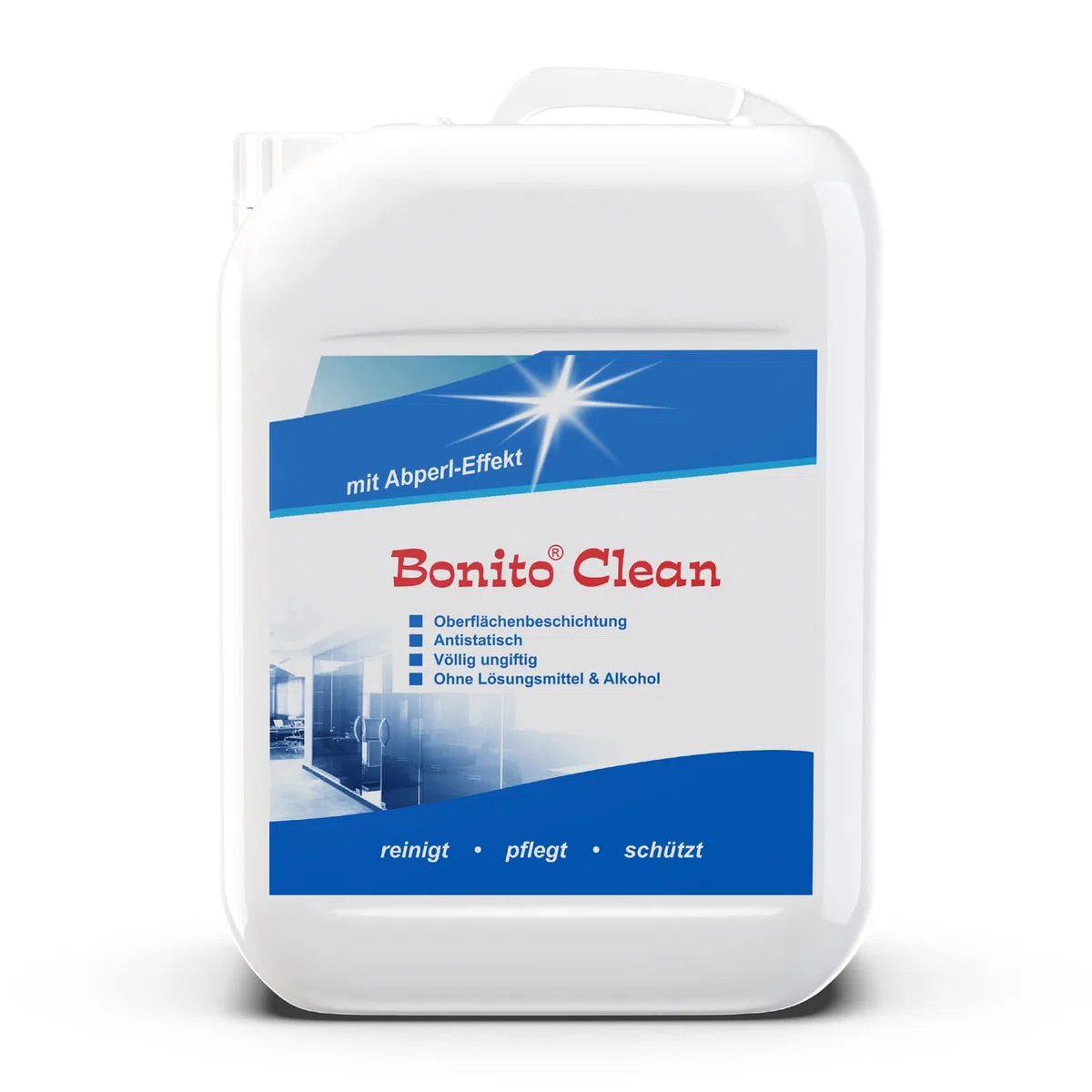 Bonito-Clean Hightech Reiniger aus der Flugzeugindustrie - für Fenster & alle glatten Oberflächen, Antistatisch, 2-in-1 Reinigung & Beschichtung, 10 Liter Kanister
