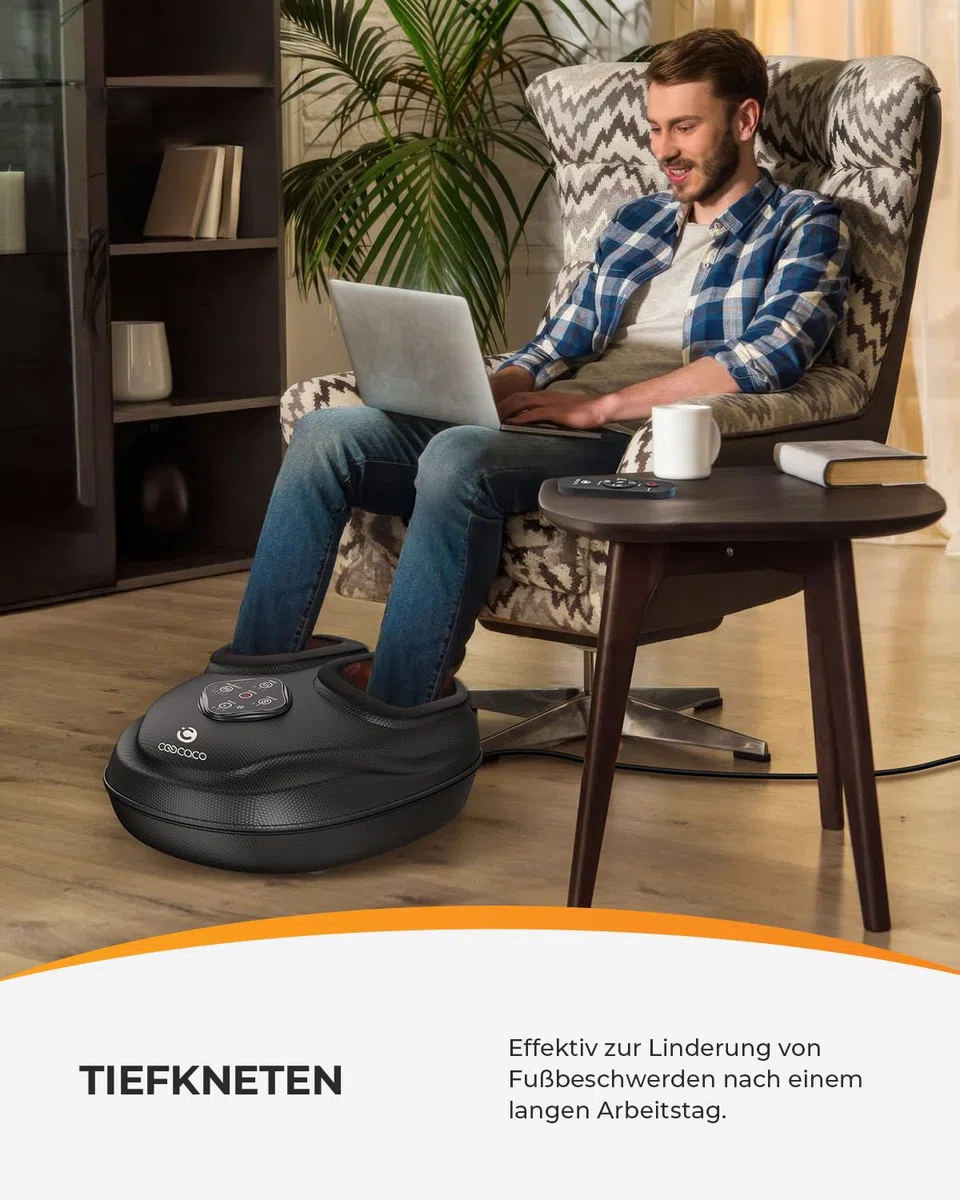 CooCoCo Fussmassagegerät Elektrisch mit Wärme & Fernbedienung, EU 36–47 | Shiatsu Fußmassagegerät mit Kompression, waschbare Innenbezüge, Geschenkidee für Frauen & Männer